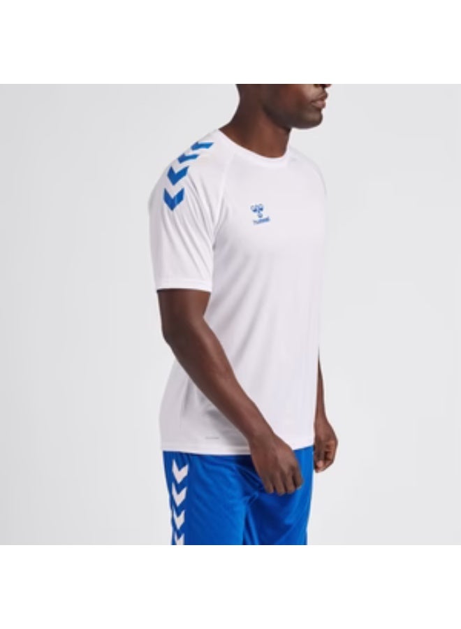 هامل تيشيرت هامل رياضي أبيض بتصميم شيفرون أزرق – كم قصير برقبة دائرية وقصة عادية - Image 1